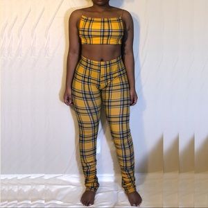 Yellow Plaid 💛💙 Backless 2 Piece Pants Set